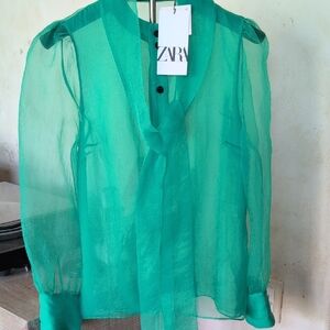 Zara Emerald Sheer Women's Blouse